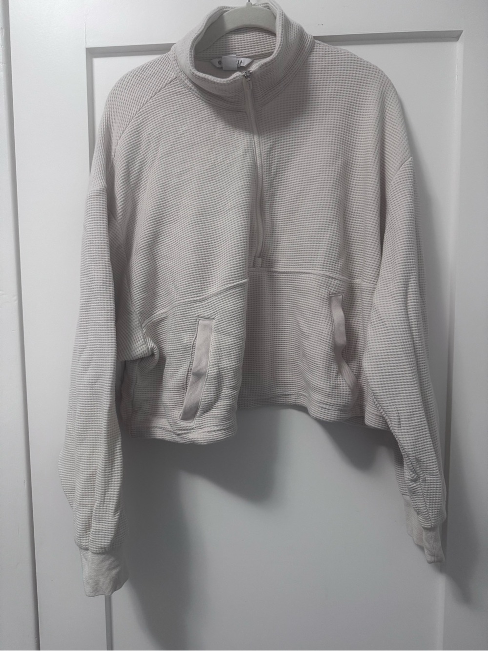 Athleta Waffle-Knit Half-Zip Pullover - Light Cream